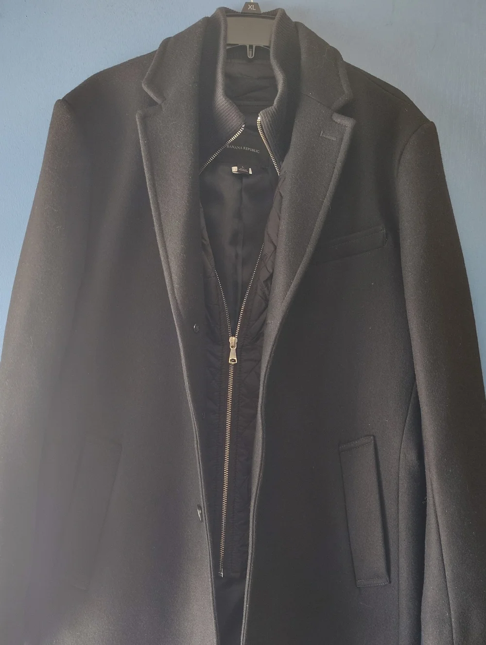 Banana Republic Men's Black Wool-Blend Sport Coat with Quilted Zip-In Liner